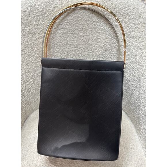 Cartier Handbags - Vintage Cartier Black Brushed Leather Handbag with Gold & Silver Metal Handle